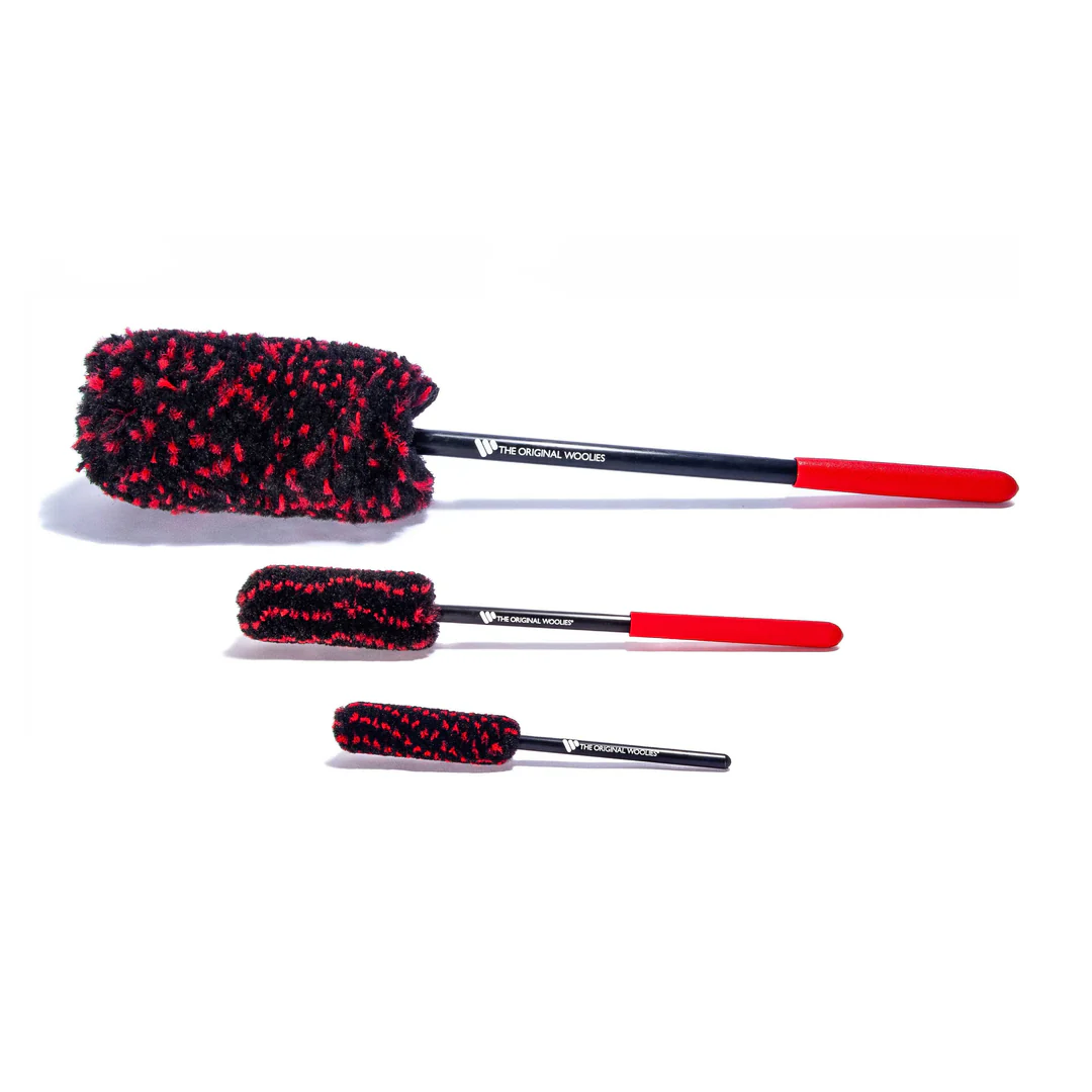 Wheel Woolies Ensemble de 3 Brosses avec Poignée Anti-dérapante Rouge (KIT WWRK3AG2)