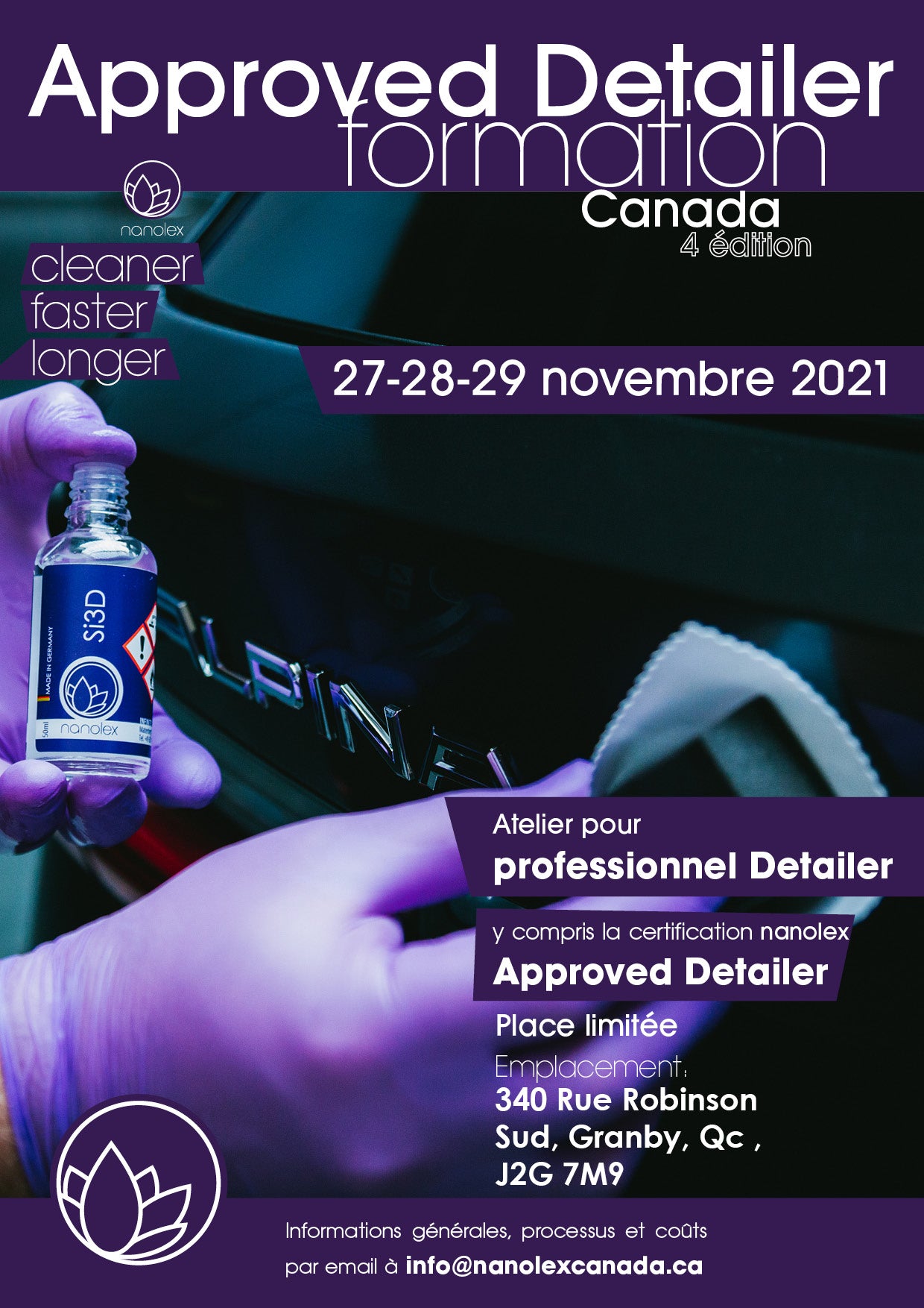 Formation Nanolex Detailing / Accréditation 27-28-29 Novembre 2021 (Granby)